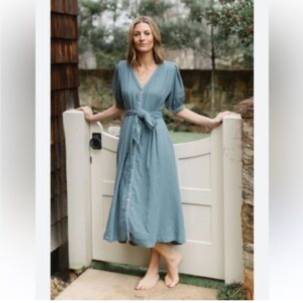 New Flying Tomato Denim Blue Maxi Dress With Buttons and Tie.